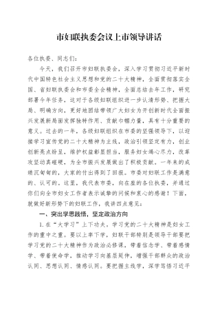 市妇联执委会议上市领导讲话
