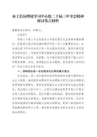 市工信局理论学习中心组二十届三中全会精神研讨发言材料心得体会20240731