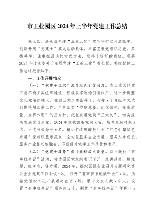 市工业园区2024年上半年党建工作总结