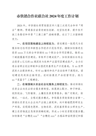 市供销合作社联合社2024年度工作计划（20240229）