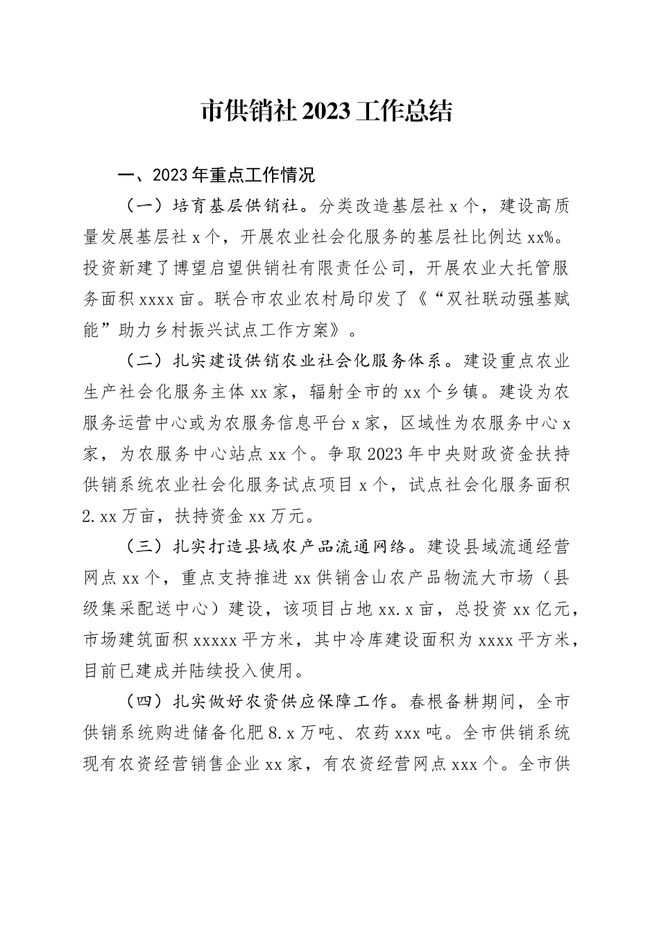 市供销社2023工作总结（20240131）_第1页