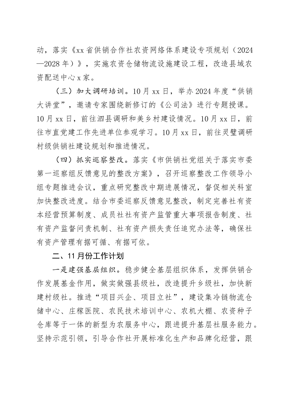 市供销社2024年10月份工作总结及11月份工作计划（20241101）_第2页