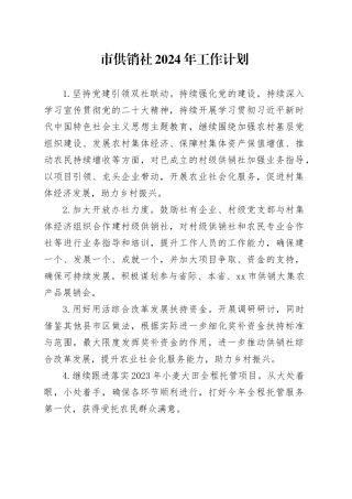 市供销社2024年工作计划（20240428）
