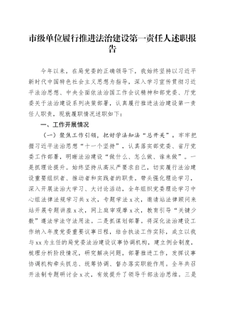 市级单位履行推进法治建设第一责任人述职报告