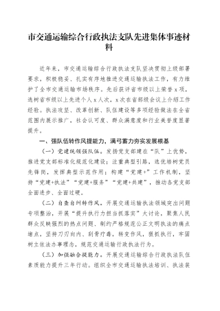 市交通运输综合行政执法支队先进集体事迹材料