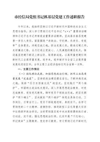 市经信局党组书记抓基层党建工作述职报告