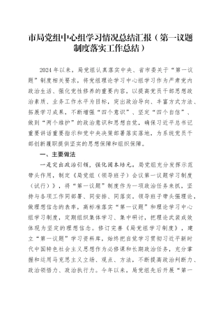 市局党组中心组学习情况总结汇报范文（第一议题制度落实工作总结）20241009