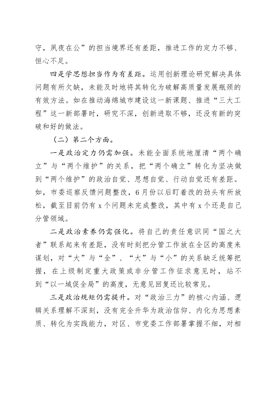 市局副职2023年主题教育专题民主生活会对照检查发言提纲_第2页