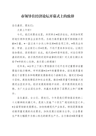 市领导在经济论坛开幕式上的致辞