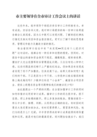 市领导在全市审计工作会议上的讲话