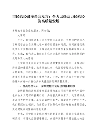 市民营经济座谈会发言：全力以赴助力民营经济高质量发展