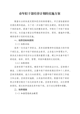 市年轻干部培养计划的实施方案
