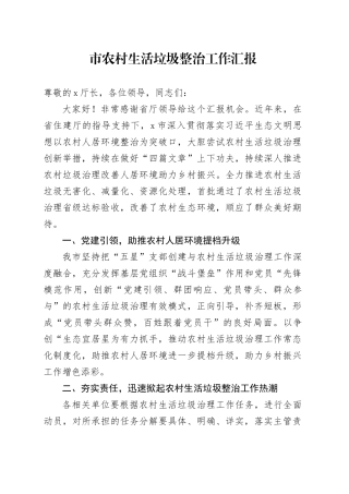 市农村生活垃圾整治工作汇报