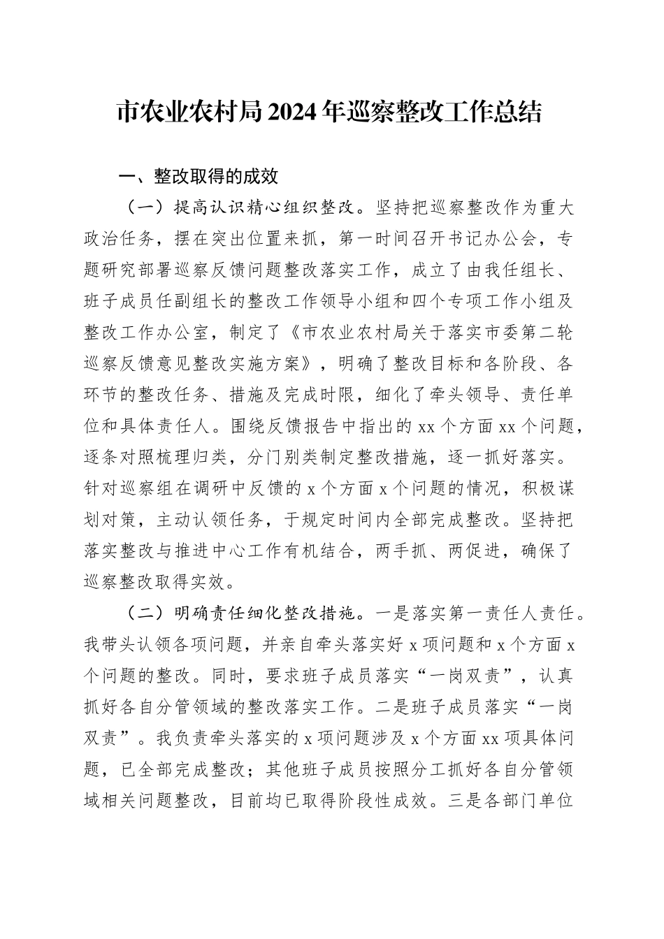 市农业农村局2024年巡察整改工作总结_第1页