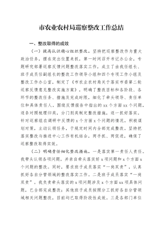 市农业农村局巡察整改工作总结