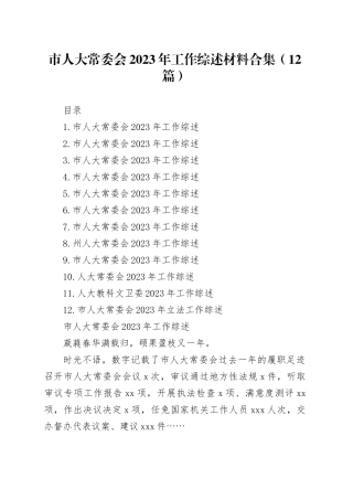 市人大常委会2023年工作综述材料合集（12篇）