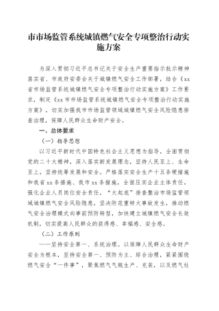 市市场监管系统城镇燃气安全专项整治行动实施方案