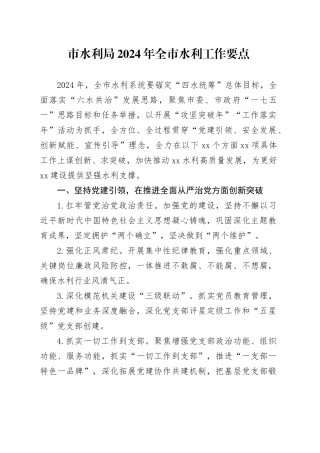 市水利局2024年全市水利工作要点