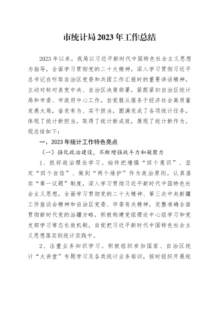 市统计局2023年工作总结（20240129）