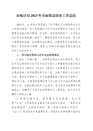 市统计局2023年全面依法治市工作总结（20240123）