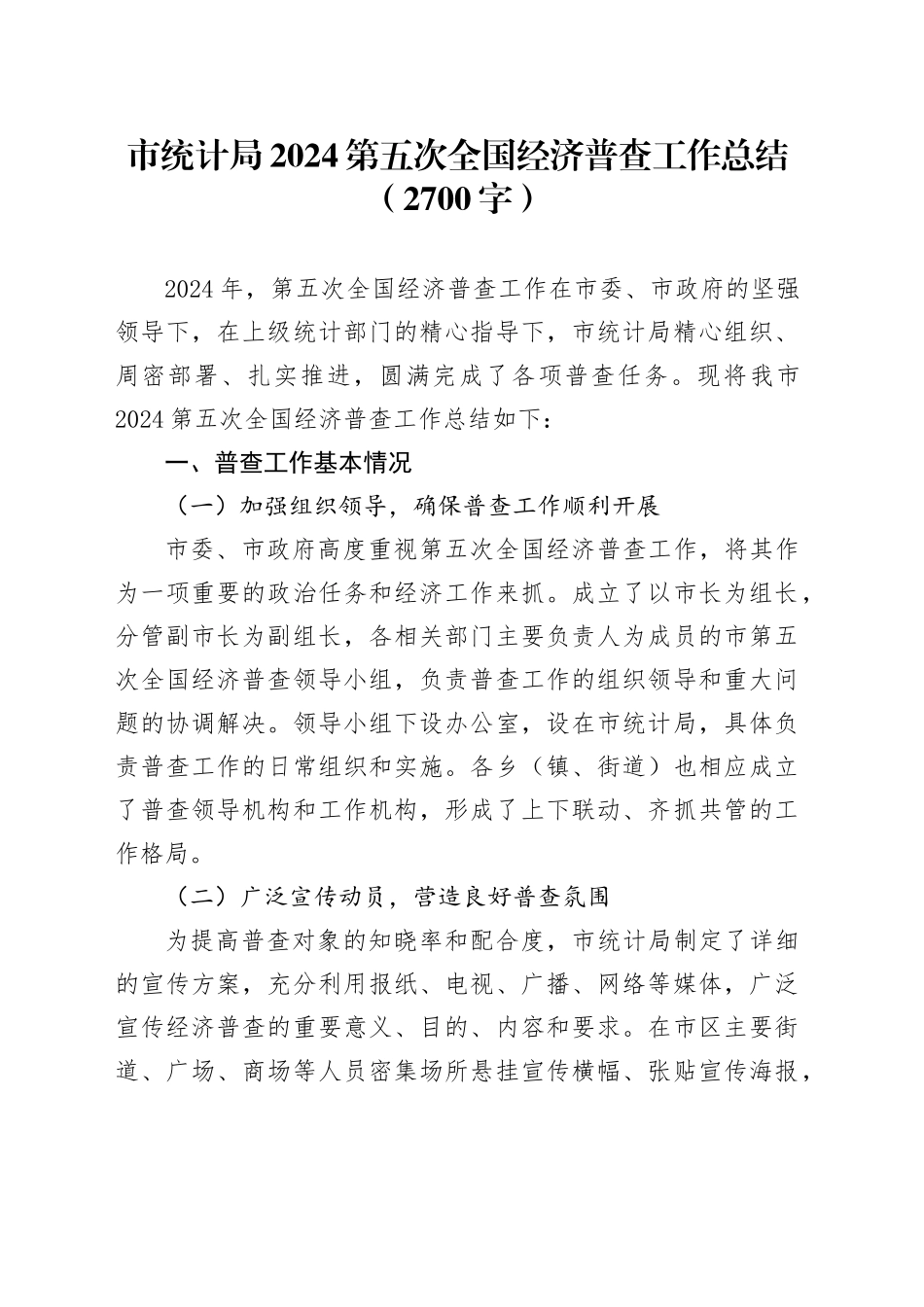 市统计局2024第五次全国经济普查工作总结（2700字）_第1页