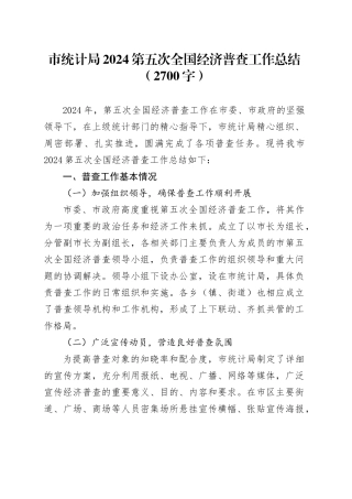 市统计局2024第五次全国经济普查工作总结（2700字）