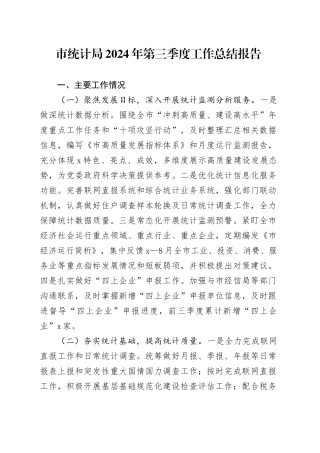 市统计局2024年第三季度工作总结报告