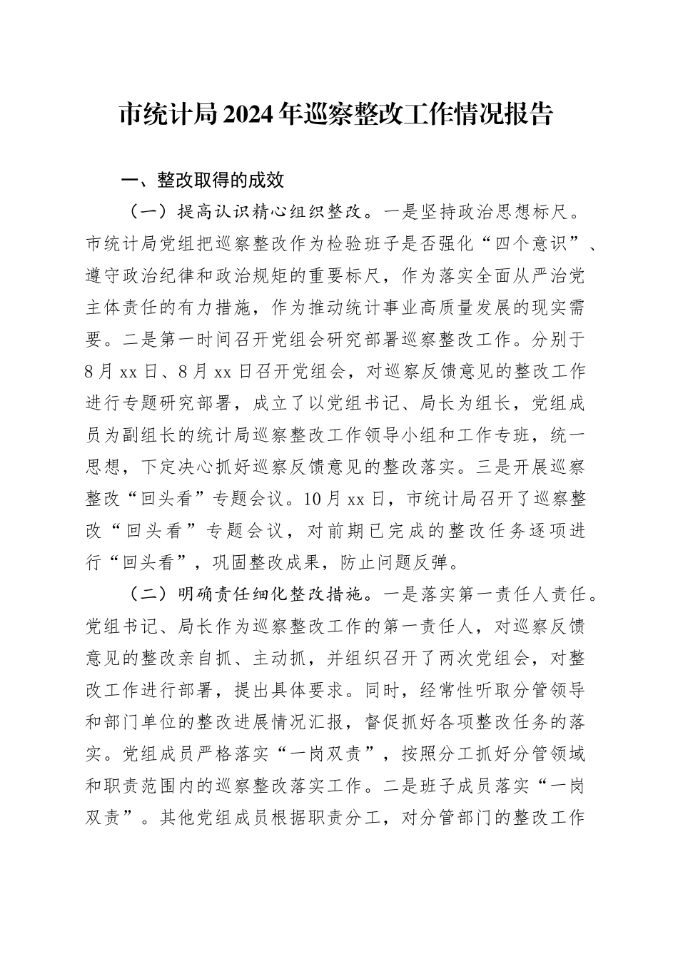 市统计局巡察整改工作情况报告（2300字总结）_第1页