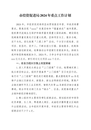 市投资促进局2024年重点工作计划（20240228）