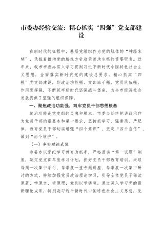 市委办经验交流：精心抓实 “四强” 党支部建设