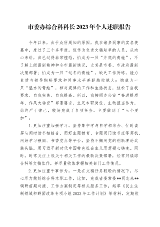 市委办综合科科长2023年个人述职报告