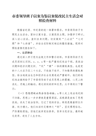 市委领导班子以案为鉴以案促改民主生活会对照检查材料20240802