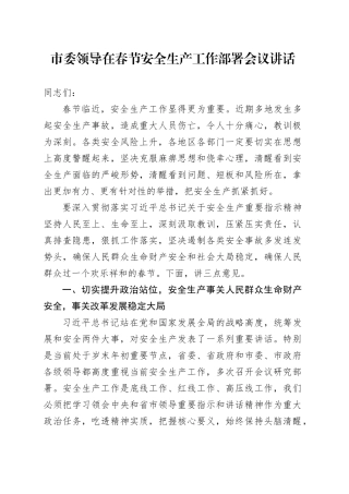 市委领导在春节安全生产工作部署会议讲话