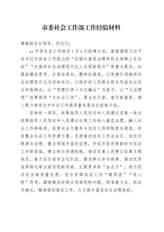 市委社会工作部工作经验材料 （2）