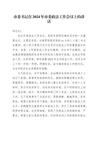 市委书记在2024年市委政法工作会议上的讲话
