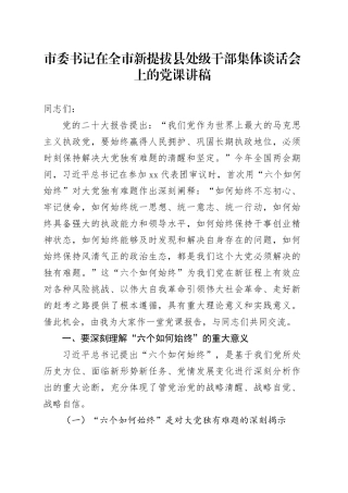 市委书记在全市新提拔县处级干部集体谈话会上的党课讲稿