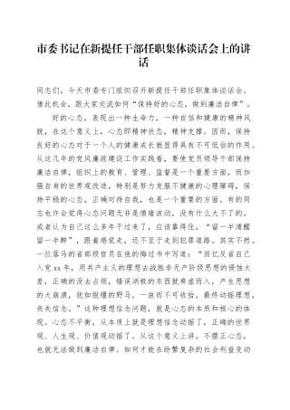市委书记在新提任干部任职集体谈话会上的讲话3100字