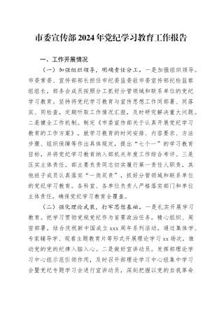 市委宣传部2024年党纪学习教育工作报告