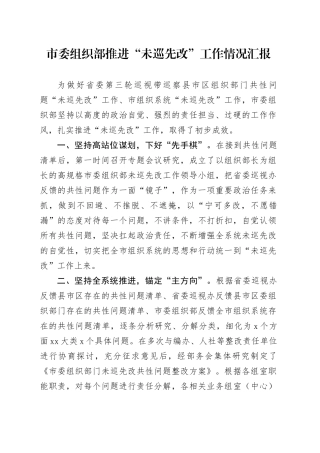 市委组织部推进“未巡先改”工作情况汇报