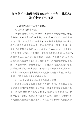市文化广电和旅游局2024年上半年工作总结及下半年工作打算