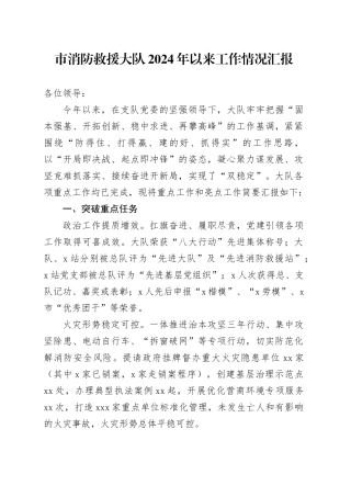 市消防救援大队2024年以来工作情况汇报