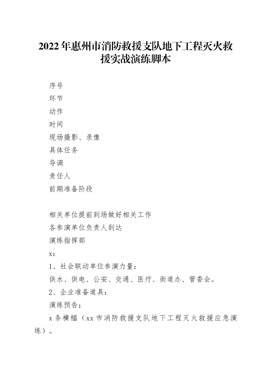 市消防救援支队地下工程灭火救援实战演练脚本_第1页