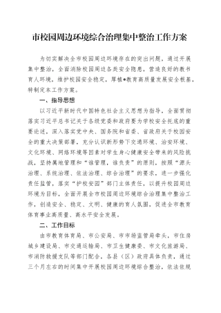 市校园周边环境综合治理集中整治工作方案