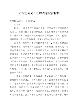 市信访局局长任职表态发言材料