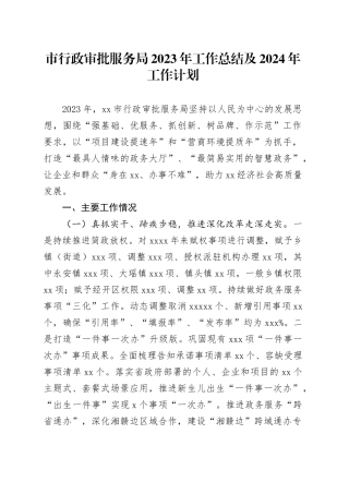 市行政审批服务局 2023年工作总结及2024年工作计划（20240119）