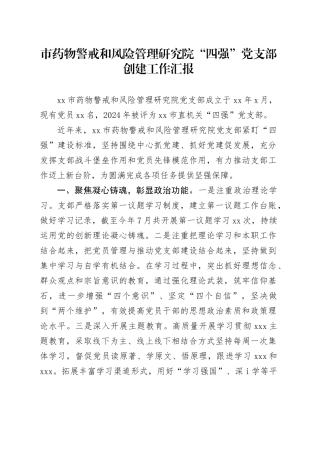 市药物警戒和风险管理研究院“四强”党支部创建工作汇报