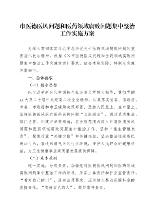 市医德医风问题和医药领域腐败问题集中整治工作实施方案