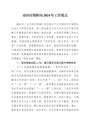 市医疗保障局2024年工作要点（20240318）