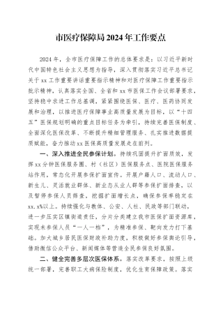 市医疗保障局2024年工作要点（20240424）