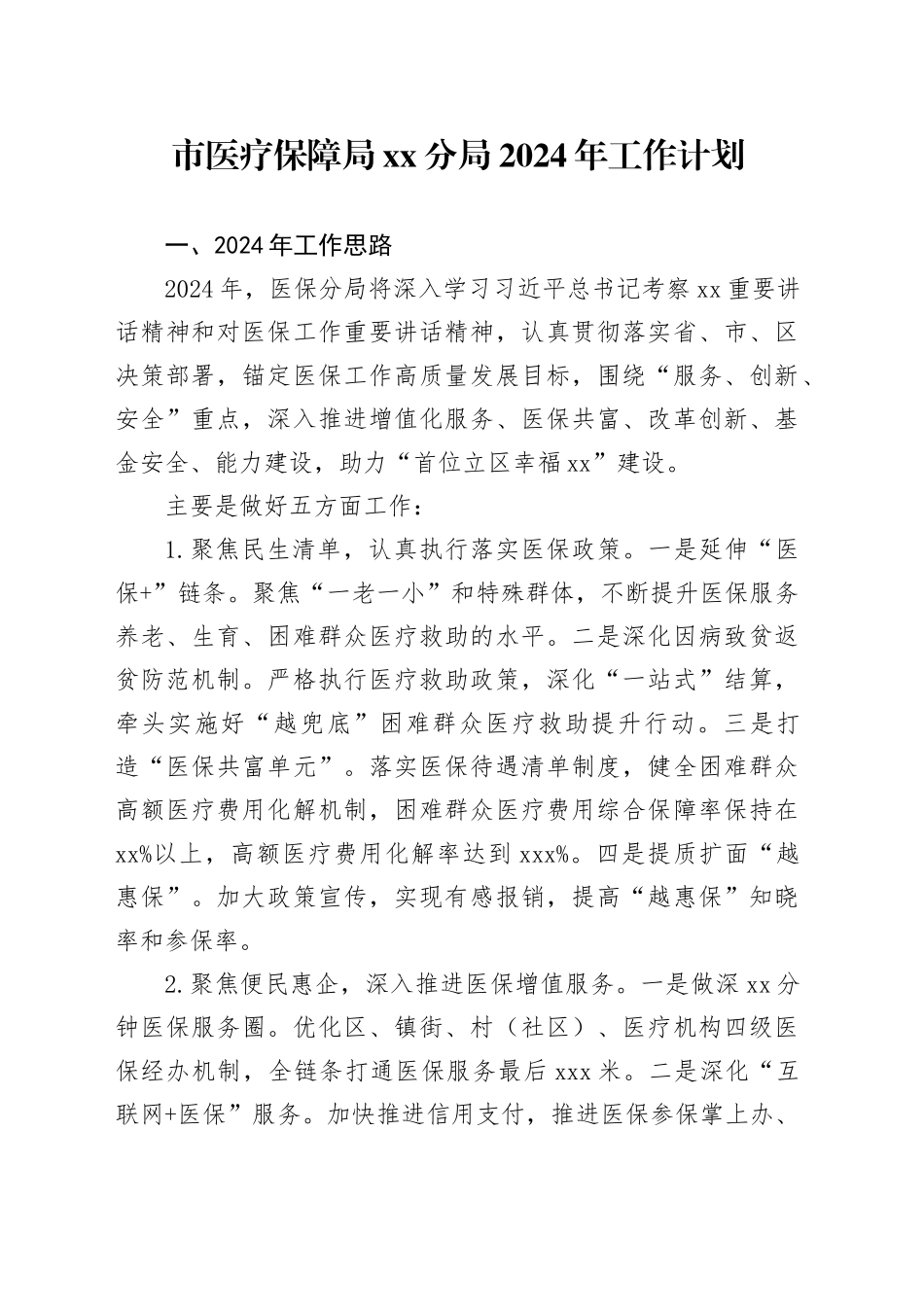 市医疗保障局分局2024年工作计划_第1页